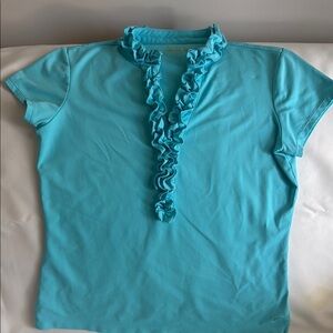 Lilly Pulitzer Aqua Ruffle Trim Top